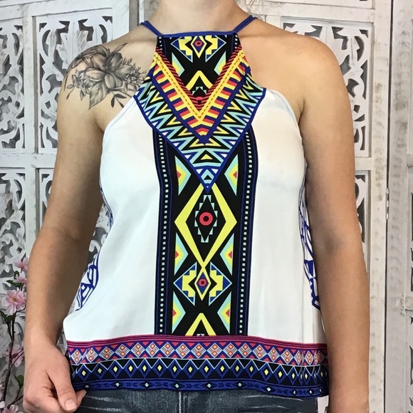 Blu Pepper Aztec Print Halter Style Tank Top Small - Picture 1 of 8